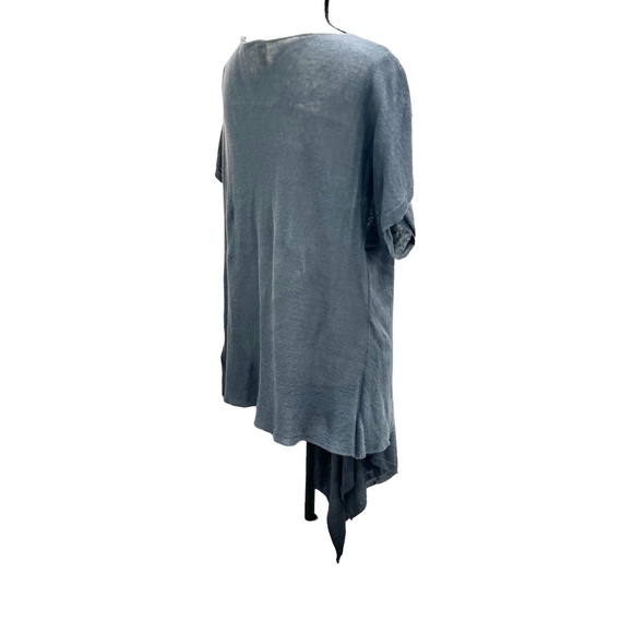 PURE DKNY STEEL BLUE LINEN SHORT SLEEVE MULTIWAY DRAPE FRONT OPEN CARDIGAN - Picture 4 of 16